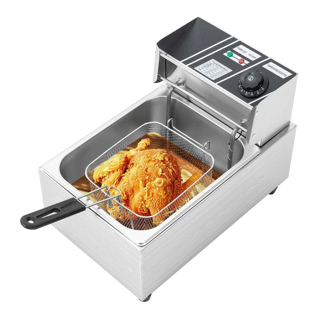 Elektrische Fritteuse 6L Frittierkorb Ölbad mit Temperaturregelung Deckel für Küche Restaurant Snack