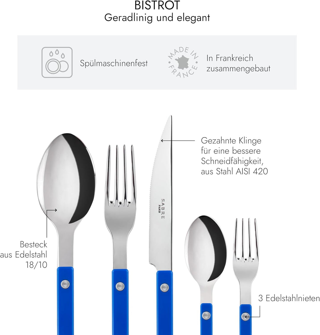 SABRE PARIS - Tafelbesteck, 5-teilig - Bistrot - Messer, Gabel, Esslöffel, Teelöffel &amp; Kuchengabel -