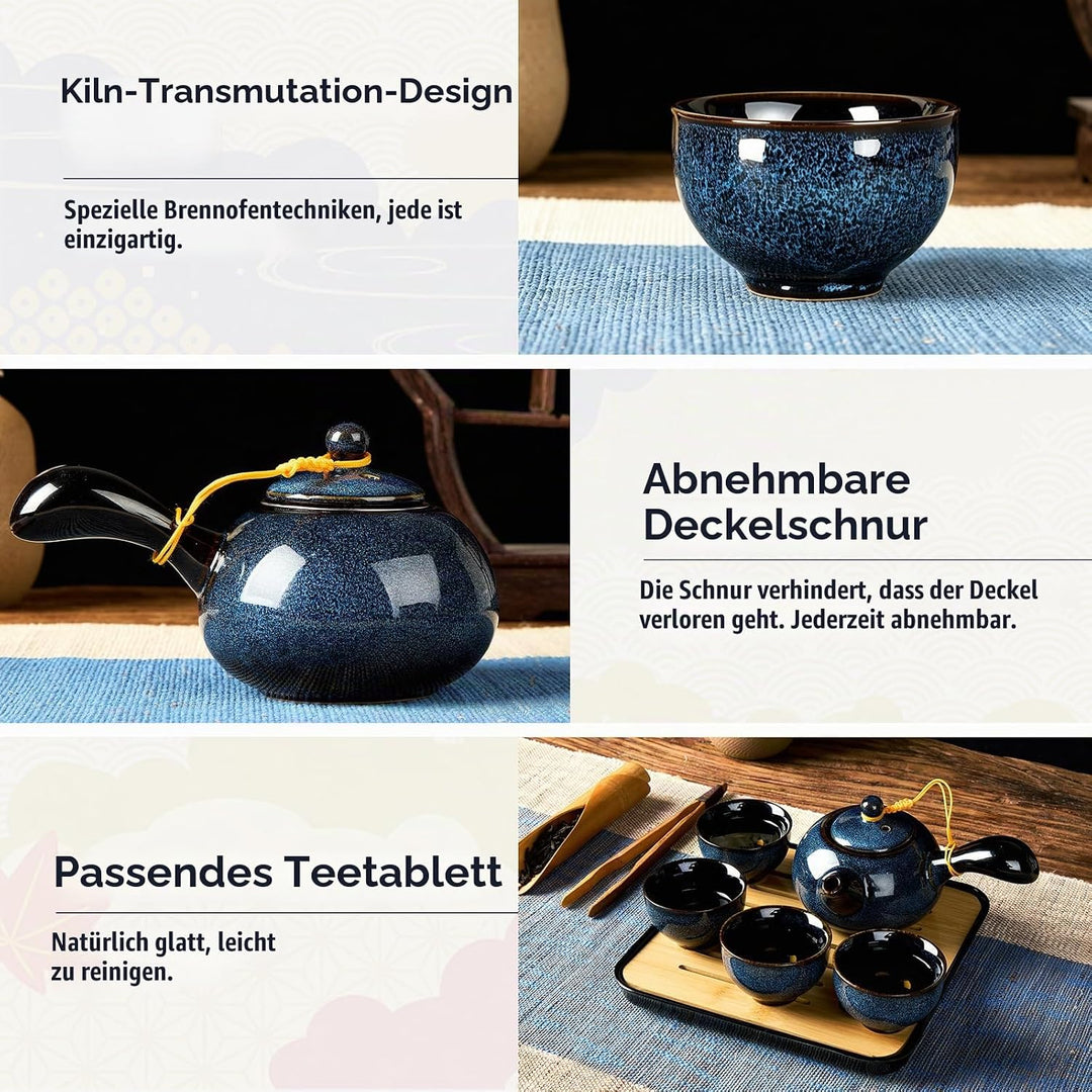 DUJUST Chinesische Gongfu-Teeset, glasierte Porzellan-Set mit 1 Teekanne, 4 Tassen &amp; 1 Teetablett, t
