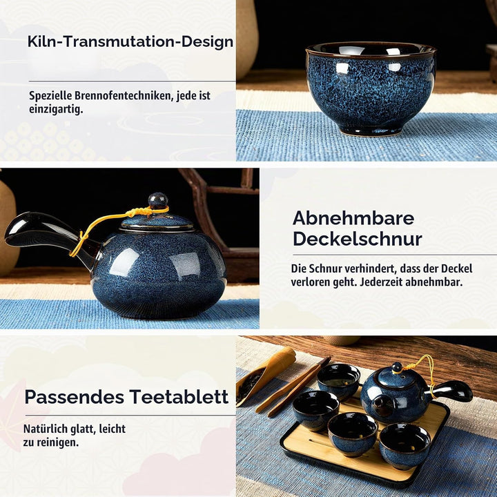 DUJUST Chinesische Gongfu-Teeset, glasierte Porzellan-Set mit 1 Teekanne, 4 Tassen &amp; 1 Teetablett, t
