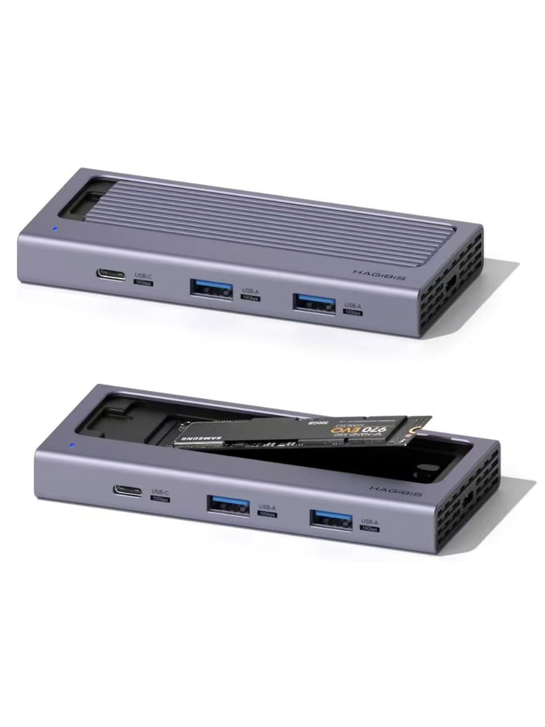 Hagibis USB-C-Hub mit M.2-SSD-Gehäuse, magnetische Abdeckung, einfache Demontage, externes Festplatt