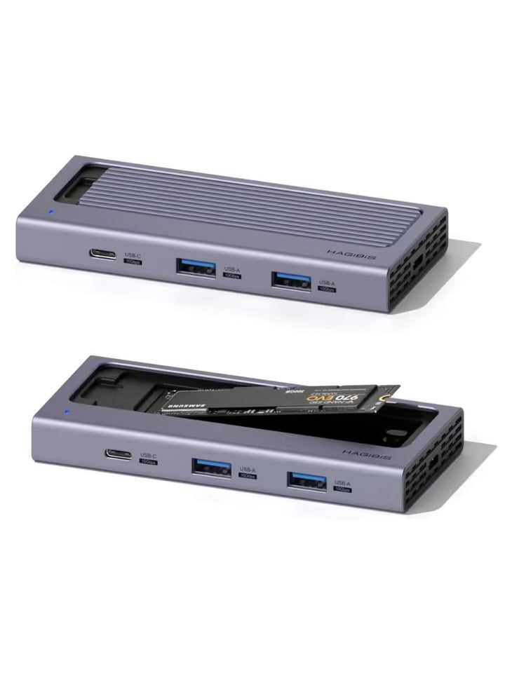 Hagibis USB-C-Hub mit M.2-SSD-Gehäuse, magnetische Abdeckung, einfache Demontage, externes Festplatt