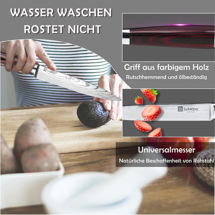 JUANSHI® Japanisches Messer, 13 cm Universalmesser - Professionelles Küchenmesser mit Pakkaholzgriff