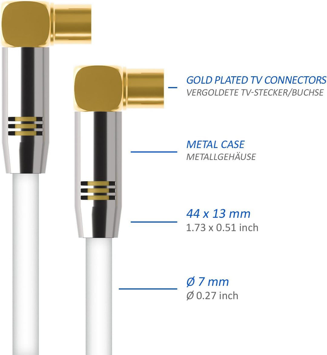 deleyCON 15m TV Antennenkabel HDTV Full HD - 2x gewinkelt - Koaxialkabel - TV-Stecker (90° Grad) zu