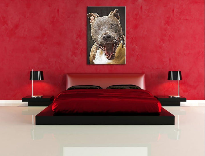 Lachender Pitbull Deluxe Format: 100x70 cm auf Leinwand, XXL riesige Bilder fertig gerahmt mit Keilr