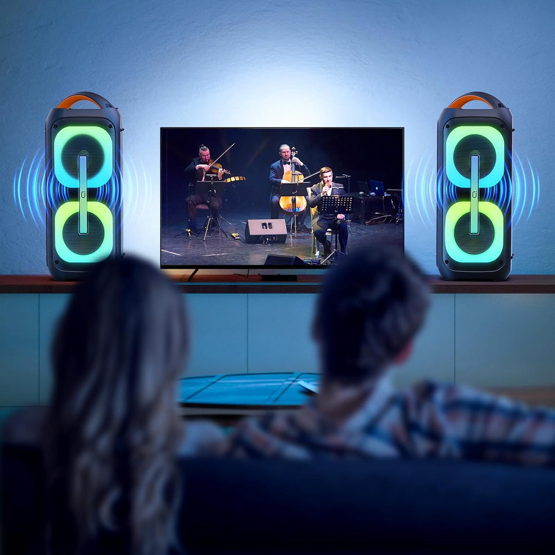 JYX Karaoke Anlage mit 2 drahtlosen Mikrofonen, Grosser Lautsprecher Bluetooth mit Rädern und Disco