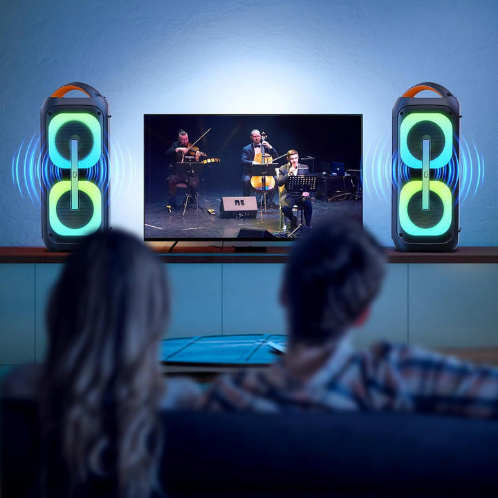 JYX Karaoke Anlage mit 2 drahtlosen Mikrofonen, Grosser Lautsprecher Bluetooth mit Rädern und Disco