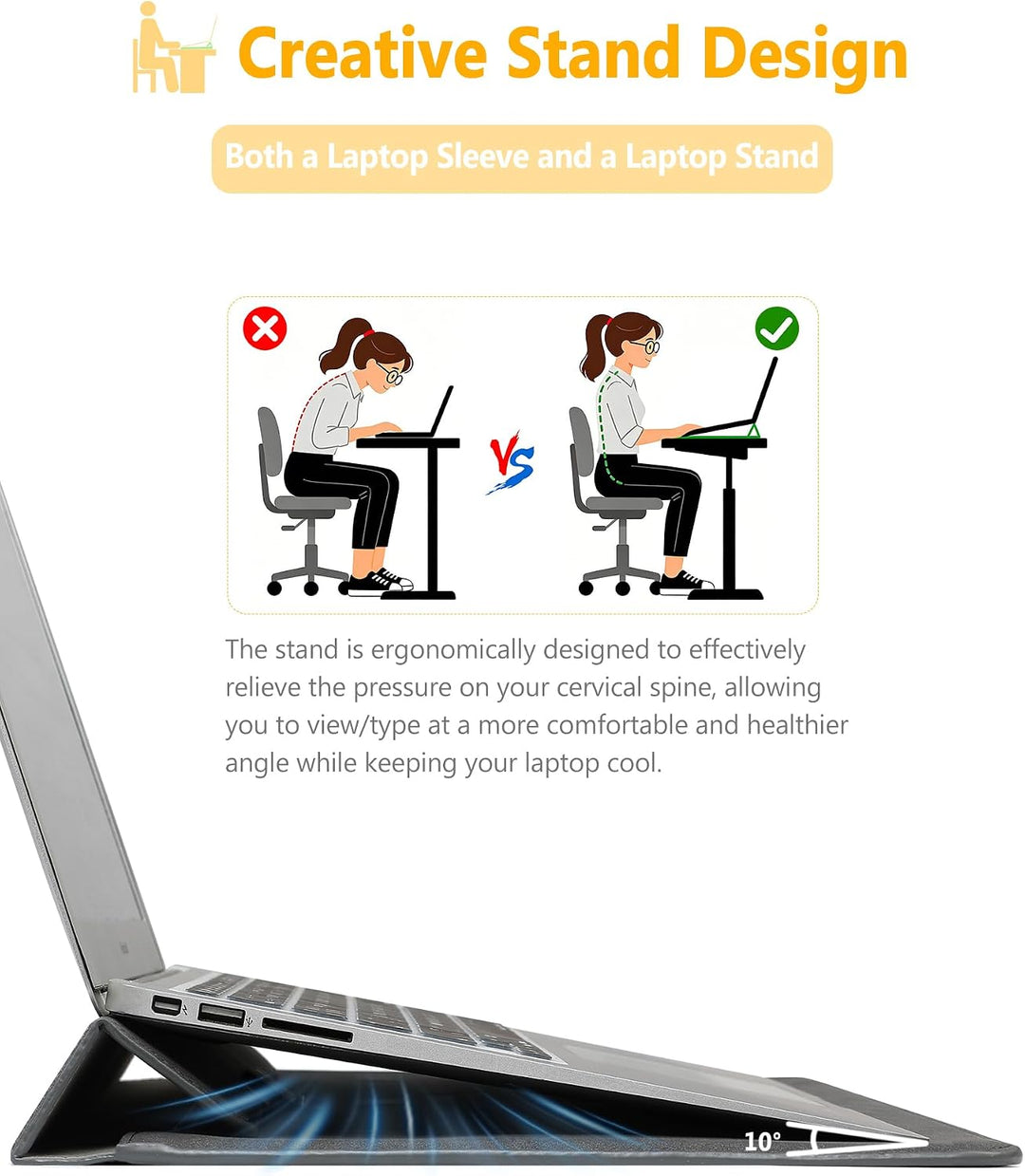 HYZUO 13 Zoll Laptop Hülle Tasche mit Ständer für MacBook Air 13 M5 A3449 M4 M3 M2 M1 2026-2018, Mac
