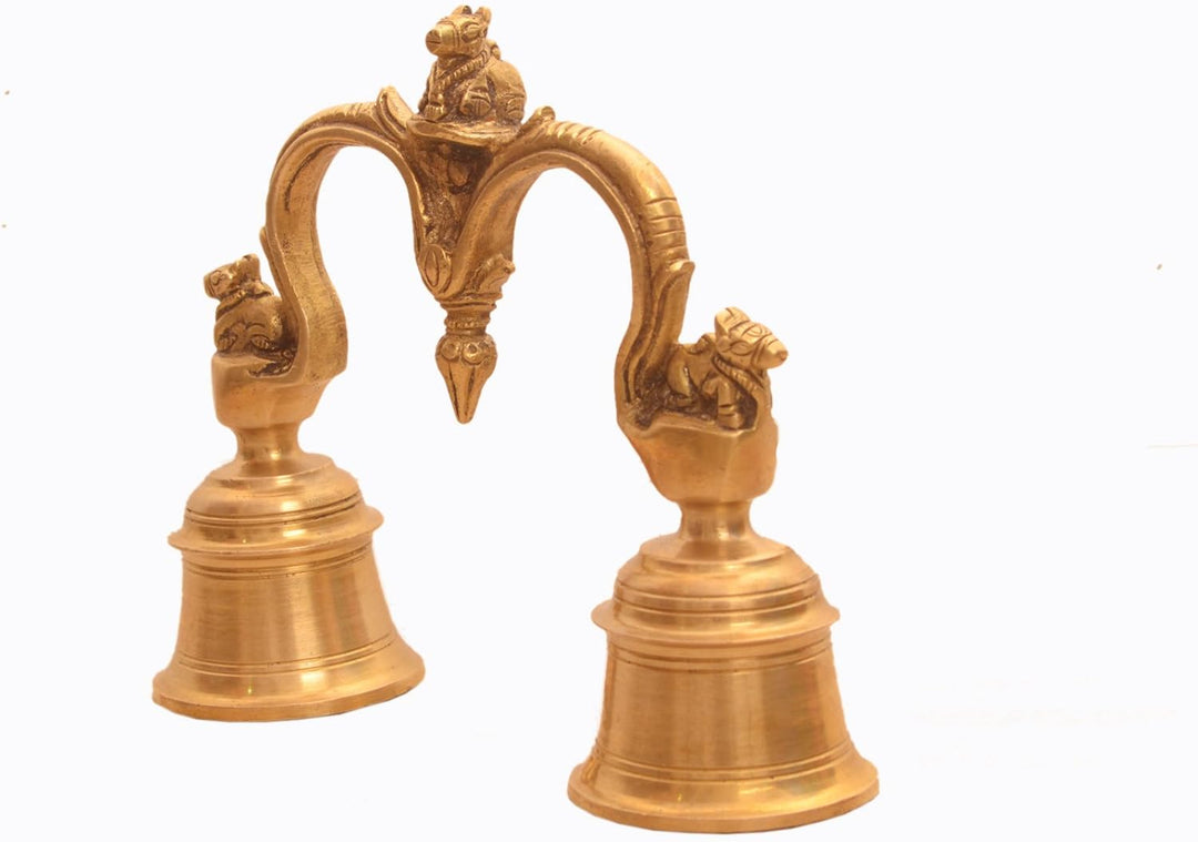Purpledip Bell ghanti mit 3 Nandi aus, Gold, Medium