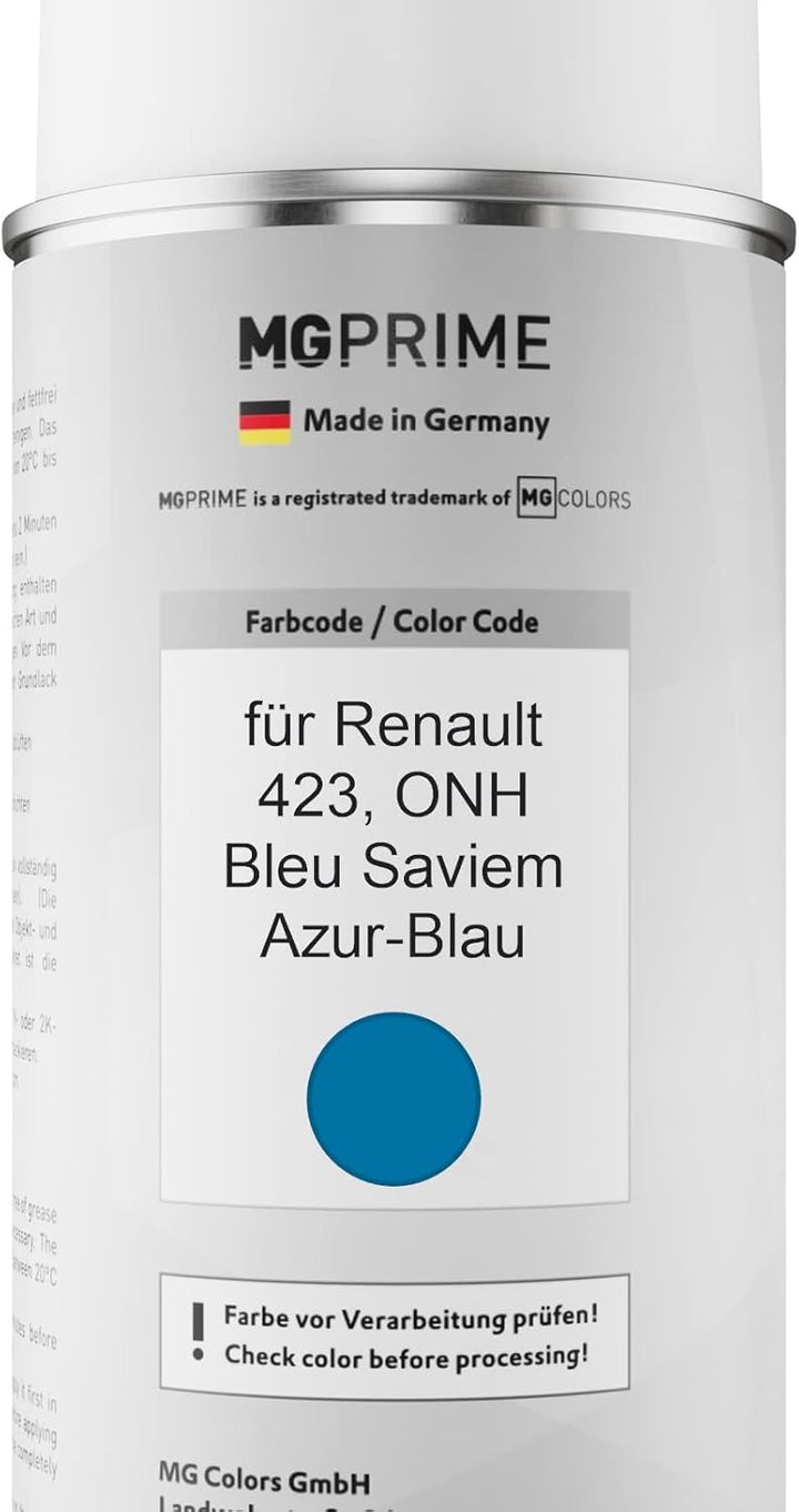 MG PRIME Autolack Sprühdosen Set für Renault 423 / ONH Bleu Saviem/Azur-Blau Basislack Klarlack Spra