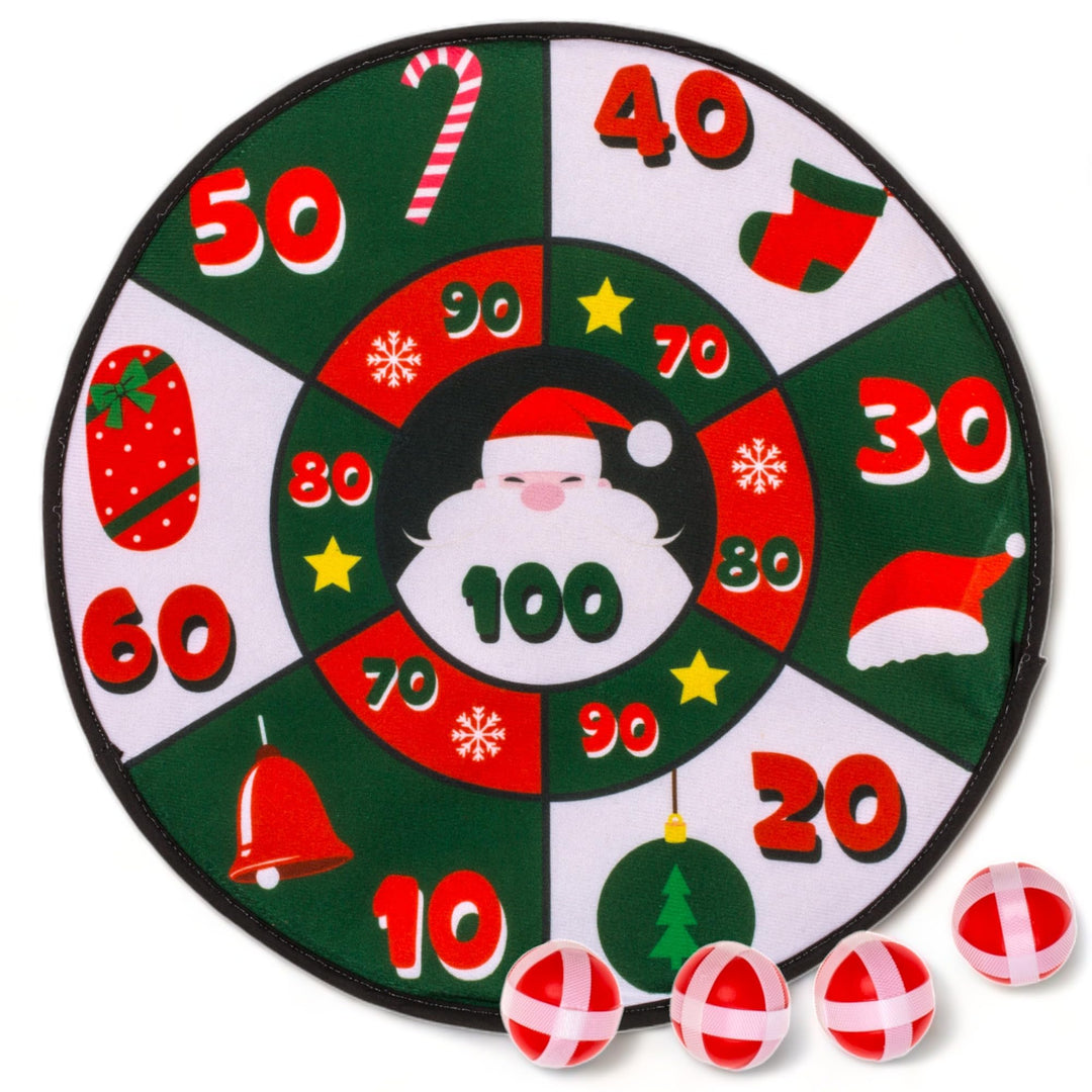 MIJOMA Weihnachts-Filz-Dartscheibe mit 4 Klettband-Bällen, Ø 35 cm - Perfekter Familienzeitvertreib