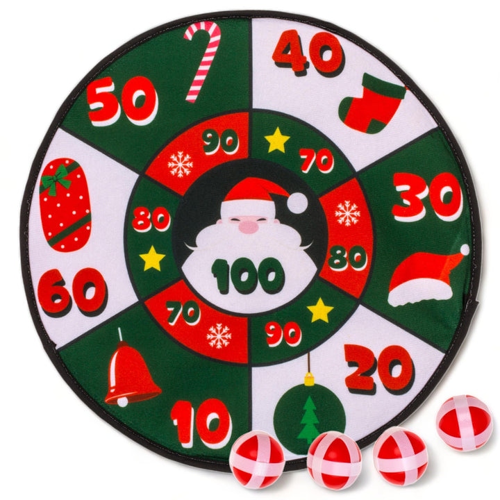 MIJOMA Weihnachts-Filz-Dartscheibe mit 4 Klettband-Bällen, Ø 35 cm - Perfekter Familienzeitvertreib