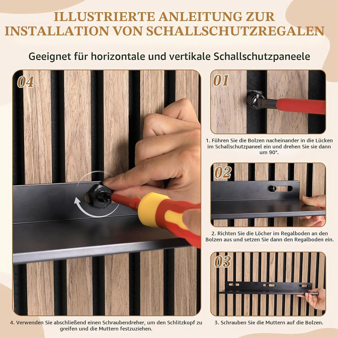 Regal für Akustikpaneele, 40×15cm Schwarz Metall Wandregal, Ohne Bohren Zubehör Akustikpaneele, Wand