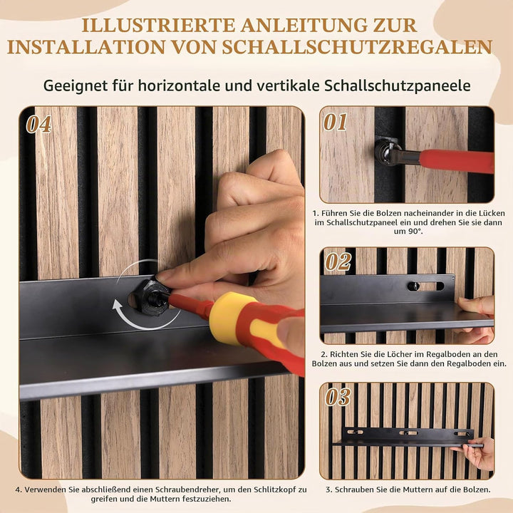 Regal für Akustikpaneele, 40×15cm Schwarz Metall Wandregal, Ohne Bohren Zubehör Akustikpaneele, Wand