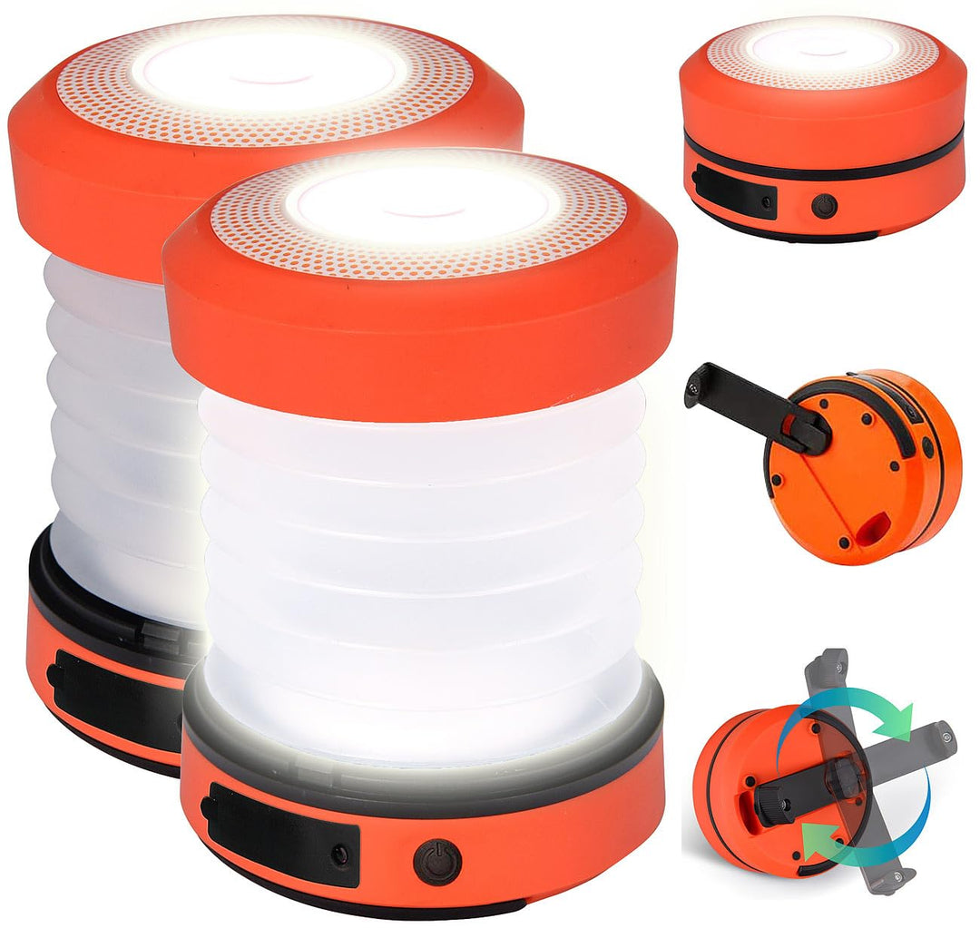 Semptec Urban Survival Technology Dynamo Campingleuchte: 2er-Set Dual-Teleskop-LED-Campinglampe mit
