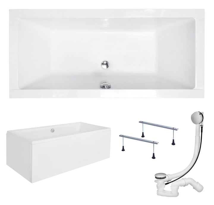 KOLMAN Badewanne QUADRO Rechteck 165x75 mit AcrylSchürze, Ablaufgarnitur und Füssen Komplettset 4in1
