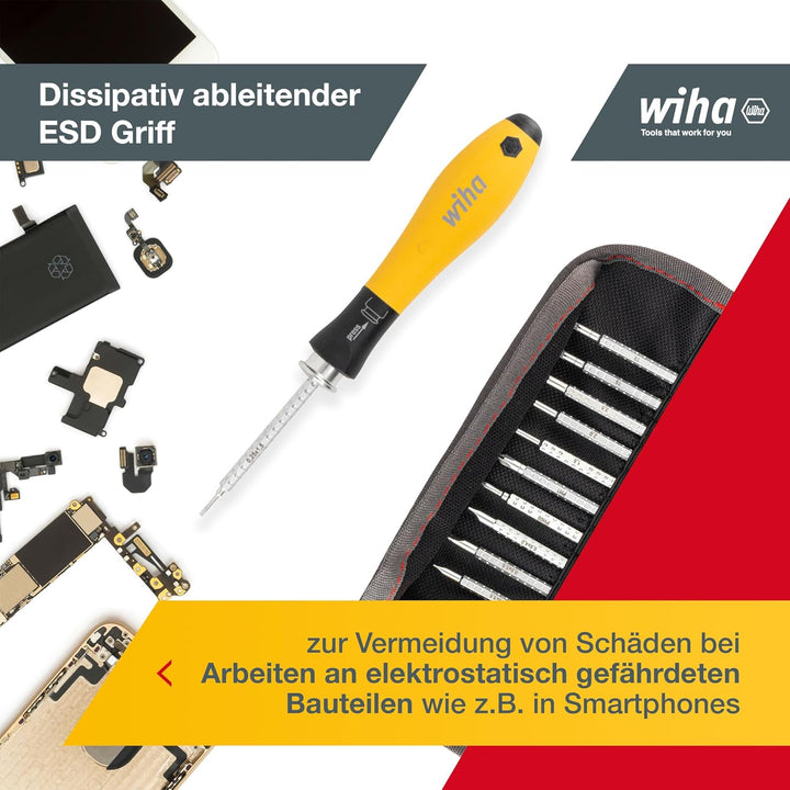 Wiha Schraubendreher mit Wechselklingen Set ESD SYSTEM 4 (31499), 12 tlg. für tiefliegende Schrauben