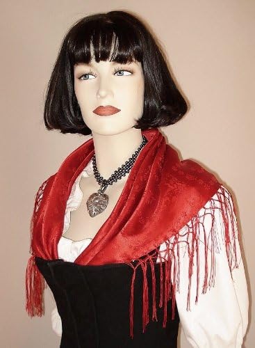 Seidentuch Dirndl-Trachtentuch Tuch hell-rot 75x75cm Dirndltuch Seide Fransentuch für Tracht Trachte