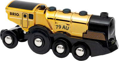 BRIO World 33630 - Goldene Batterielok mit Licht und Sound - Mit Auskoppel-Funktion zur Nutzung als