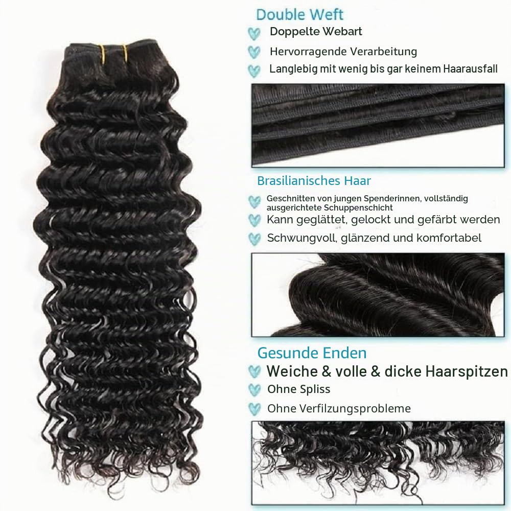Deep Wave Human Hair Bundles Virgin Hair 100% Unprocessed Human Hair Extensions Double Weft Curly Ha