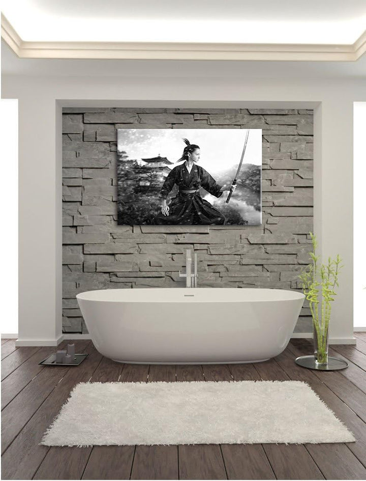 Pixxprint Samurai-Kriegerin als Leinwandbild/Grösse: 100x70 cm/Wandbild/Kunstdruck/fertig bespannt,