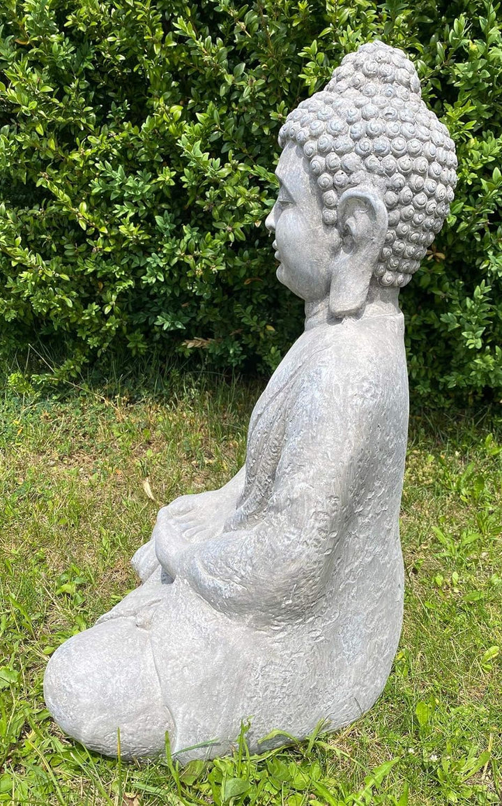 Worldconnection XXL Grosser Buddha 62 cm aus Polyresin (ähnlich Einer Steinfigur) Garten Deko Figur