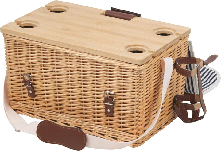 CampFeuer Picknickkorb 4 Personen mit Geschirr-Set und Serviertisch | 25-teilig | Picknickkoffer, We