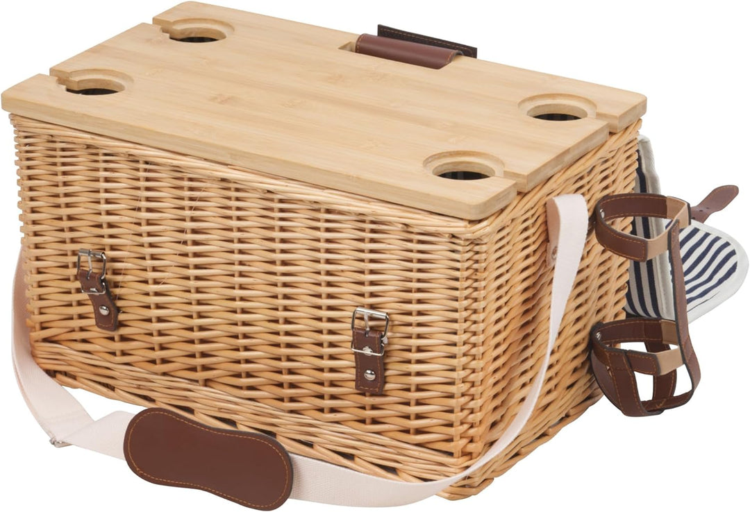 CampFeuer Picknickkorb 4 Personen mit Geschirr-Set und Serviertisch | 25-teilig | Picknickkoffer, We