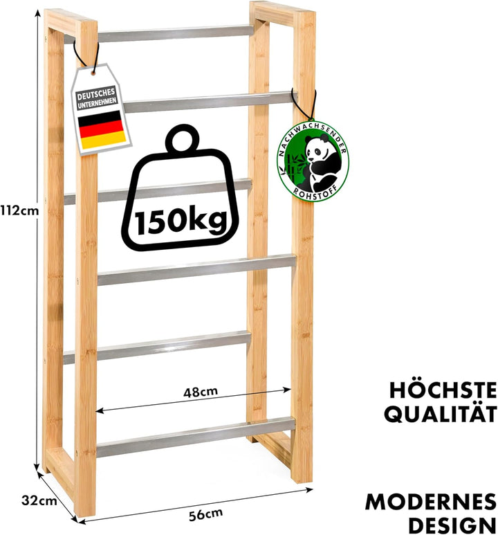 Floordirekt Getränkekistenregal für 3-6 Kisten aus Bambus &amp; Stahl, stabiles und robustes Weinregal,