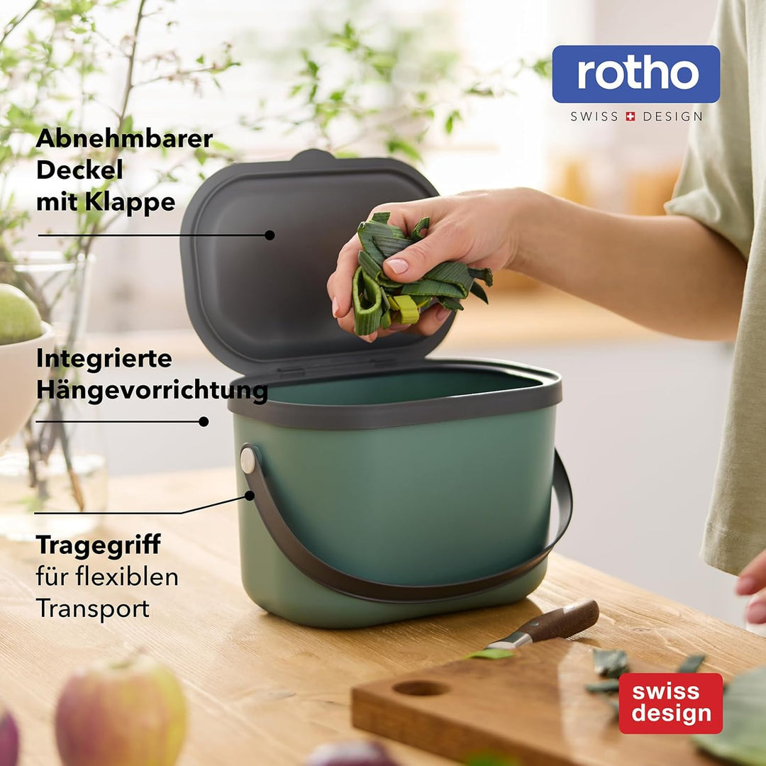 Rotho Albula Komposteimer 3,2l mit Deckel und Henkel aus Kunststoff, 1054607422, Braun