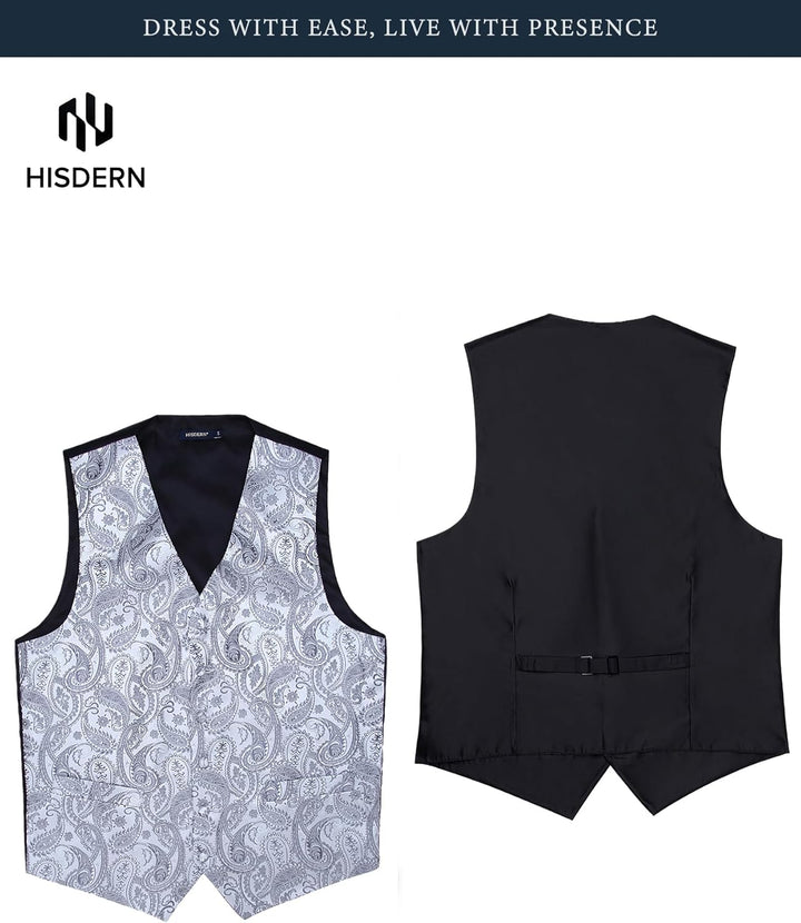 HISDERN Herren FLoral Hochzeit Weste Krawatte Einstecktuch Taschentuch Jacquard Weste Anzug Set M Gr