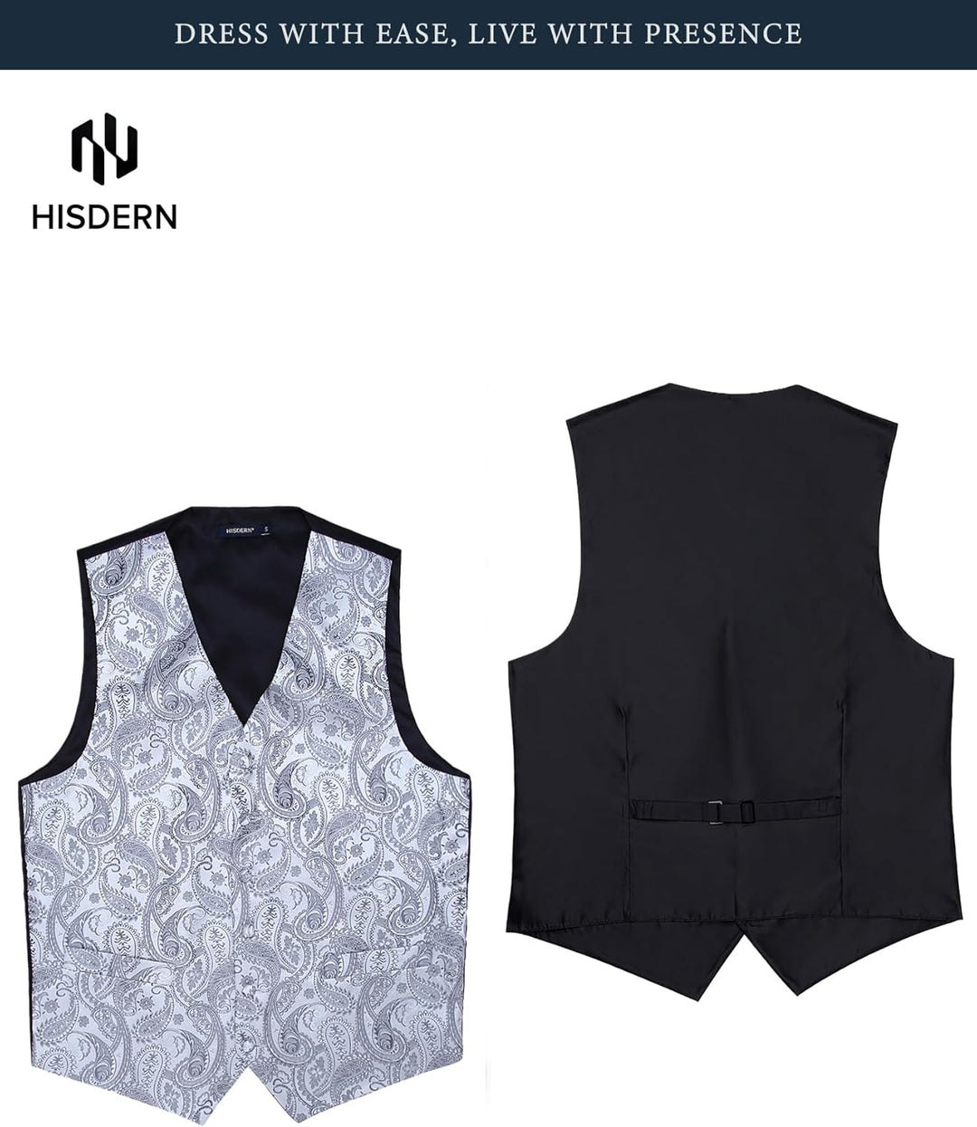 HISDERN Herren FLoral Hochzeit Weste Krawatte Einstecktuch Taschentuch Jacquard Weste Anzug Set L Gr