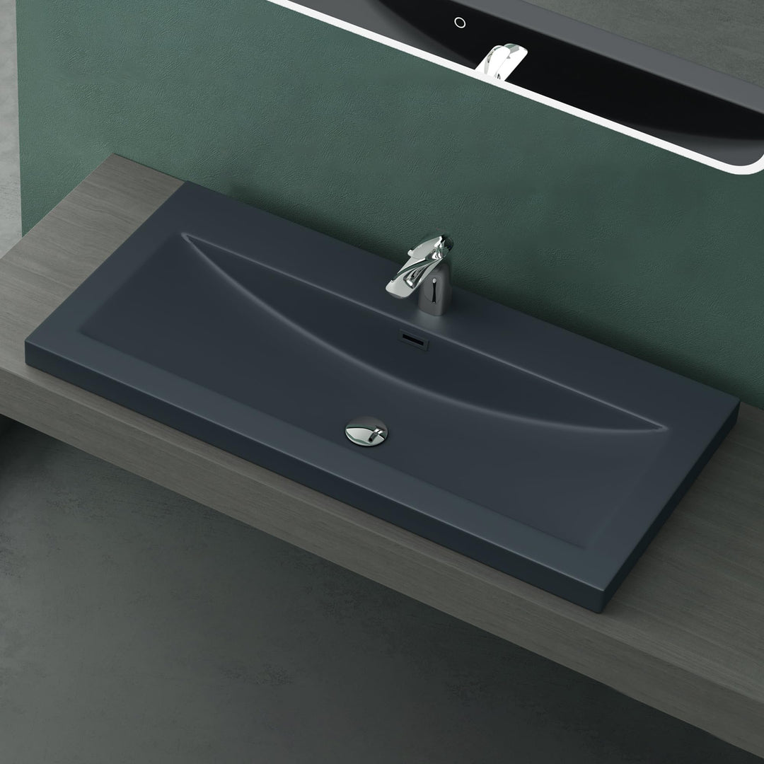 Mai & Mai Waschbecken Einbauwaschbecken Waschschale Waschtisch Mineralguss Matt Anthrazit Rechteckig