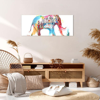 Wandbilder Dekoration Wohnzimmer Elefant Indien ethnisch Kultur Panorama Bilder auf Leinwand 120x50c