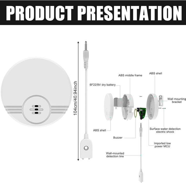 2er Pack Wassermelder: Wasseralarm, Wassersensor Wasserdetektor, 135 dB Wasserwächter Wasser Alarm,