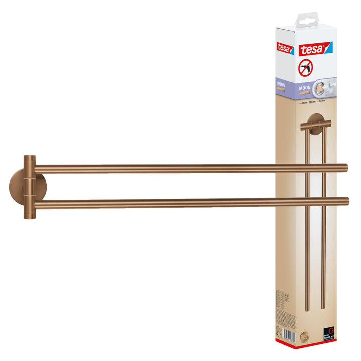 tesa Moon Bronze Handtuchhalter 2-armig in gebürsteter Bronze - Selbstklebende Handtuchstange aus PV