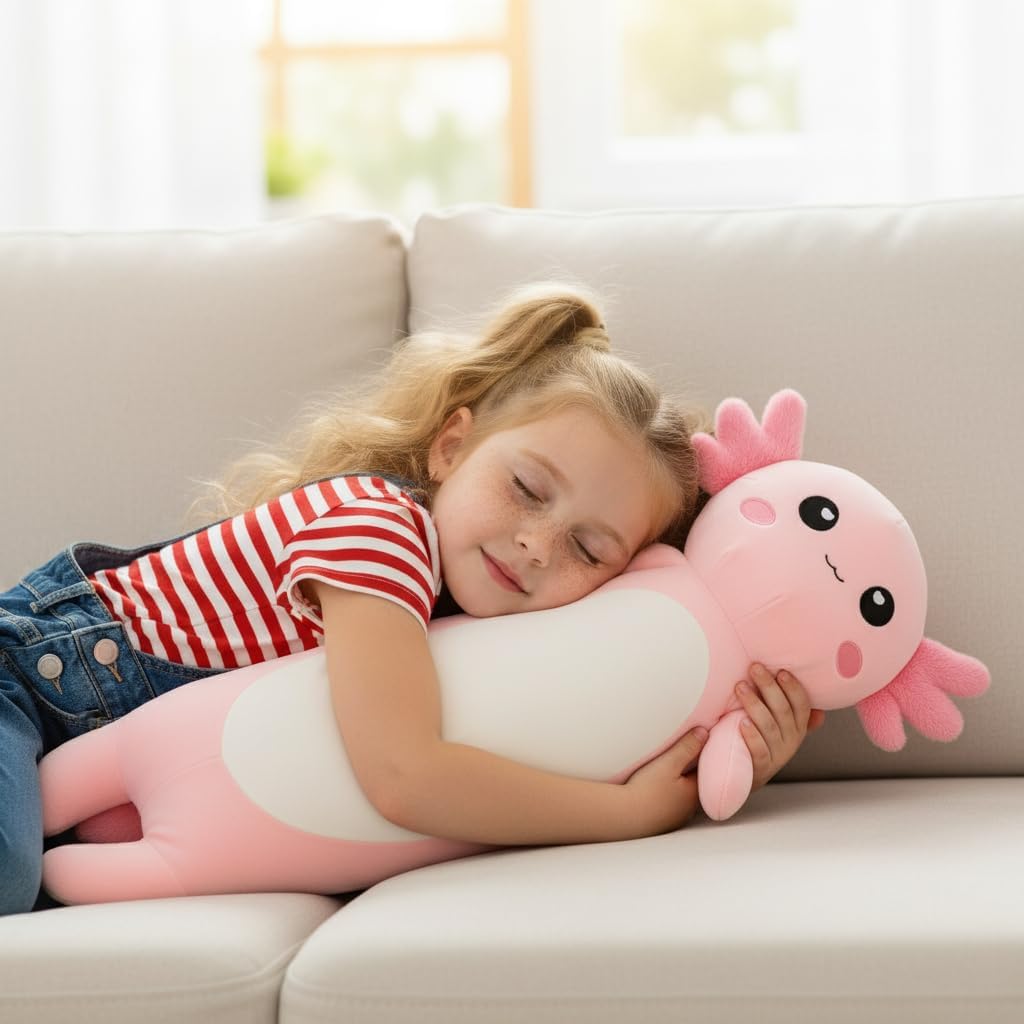Kekeso Langes Axolotl Plüschtier,Kawaii Axolotl Kuscheltier Stofftier Rosa Axolotl Plüsch-Kissen, fü