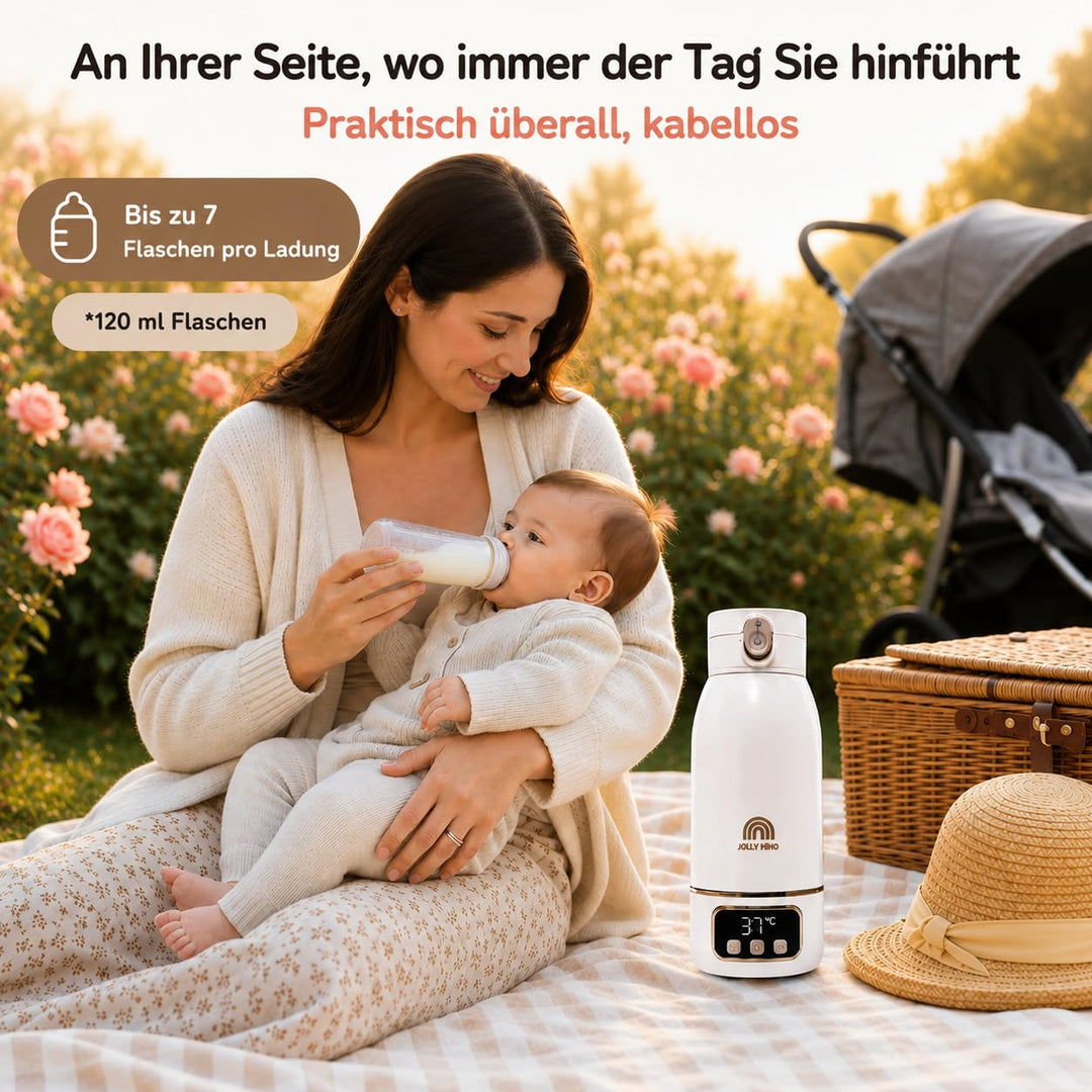 Flaschenwärmer Baby Unterwegs Tragbar Kabellos 500ml, Muttermilch & Wasser, Reise Auto Nacht, Siliko