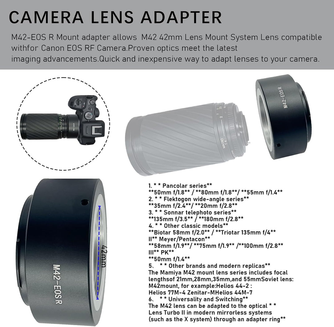 M42-EOS R Objektivadapter Adapterring auf M42 (42x1mm) Schraubbefestigung Objektiv Kompatibel für Ca