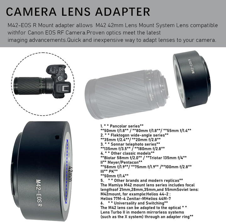 M42-EOS R Objektivadapter Adapterring auf M42 (42x1mm) Schraubbefestigung Objektiv Kompatibel für Ca