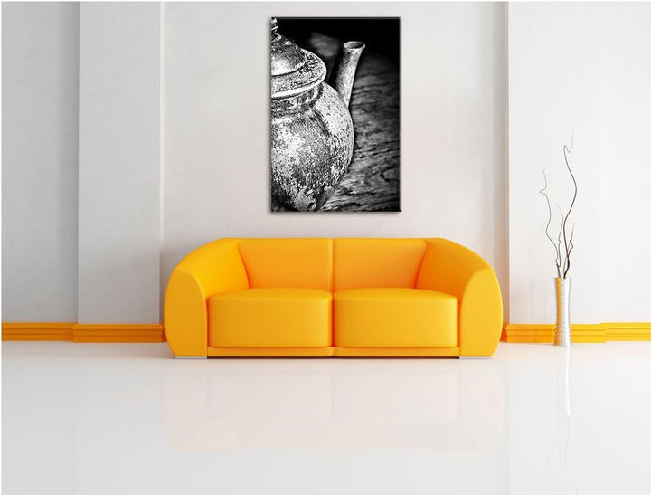 Pixxprint Monocrome, stilvolle alte Teekanne aus Keramik, Format: 100x70 auf Leinwand, 100x70