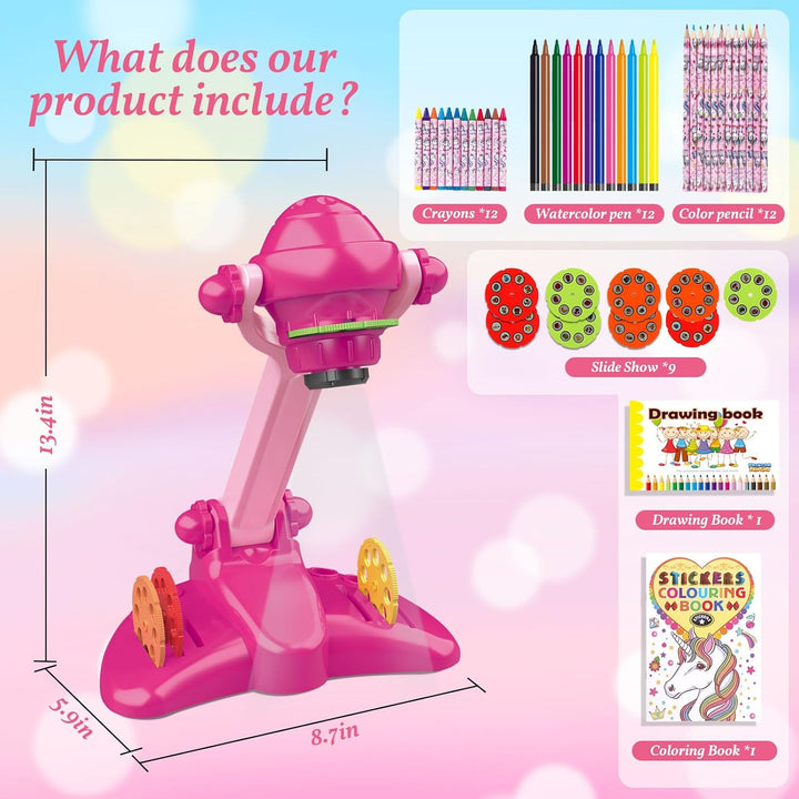 Rose Mädchen Geschenke Zeichenprojektor für Kinder mit 72 Motiven Mädchen Spielzeug Kinder Projektor