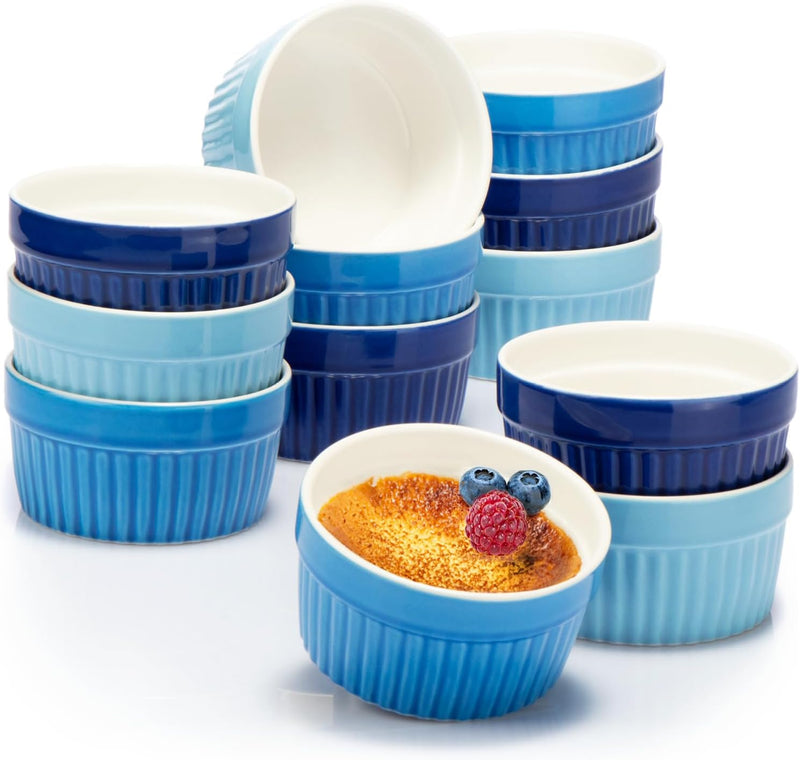 COM-FOUR® 12x Soufflé Förmchen - Creme Brulee Schälchen aus Keramik - Ofenfeste Förmchen - Dessertsc