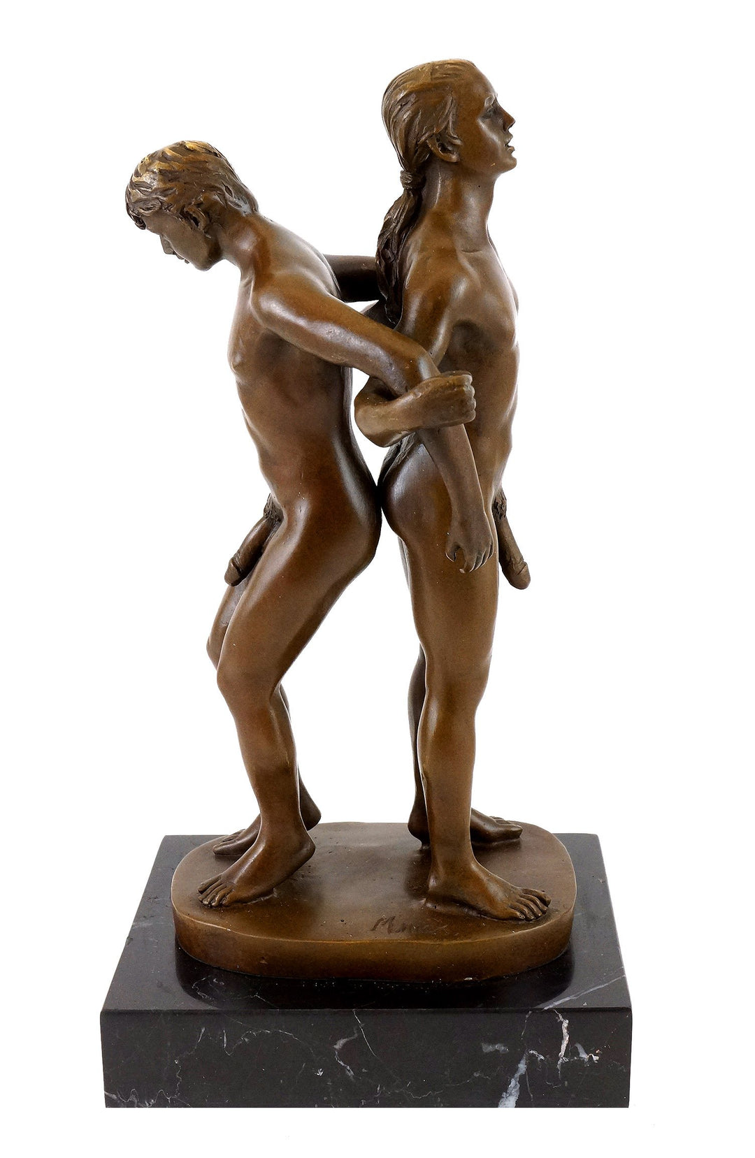Gay Paar in akrobatischer Haltung - signiert von M. Nick - Männer Akt - Gay Bronzefigur - Deko - Woh