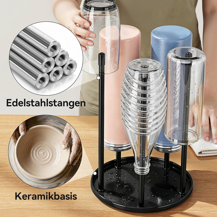 Flaschenhalter für SodaStream Crystal – Keramik Abtropfständer mit Abtropfgestell und Abtropfwanne f