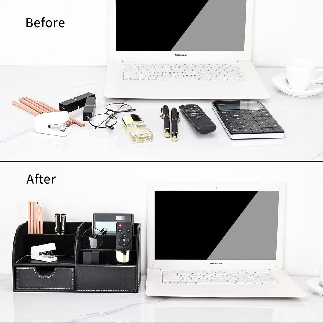 KINGFOM Büro Schreibtisch Organizer Ordnungssystem Tisch Organizer PU Leder Stiftehalter Stiftebox S