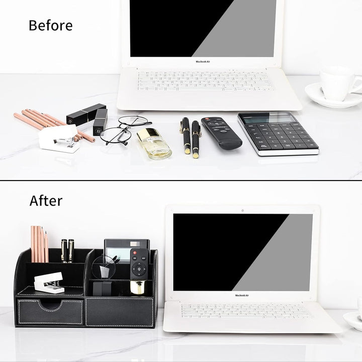 KINGFOM Büro Schreibtisch Organizer Ordnungssystem Tisch Organizer PU Leder Stiftehalter Stiftebox S