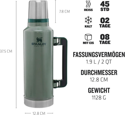 Stanley Classic Legendary Thermoskanne - Thermos Hält 15-48 Stunden Heiss oder Kalt - Edelstahl Ther