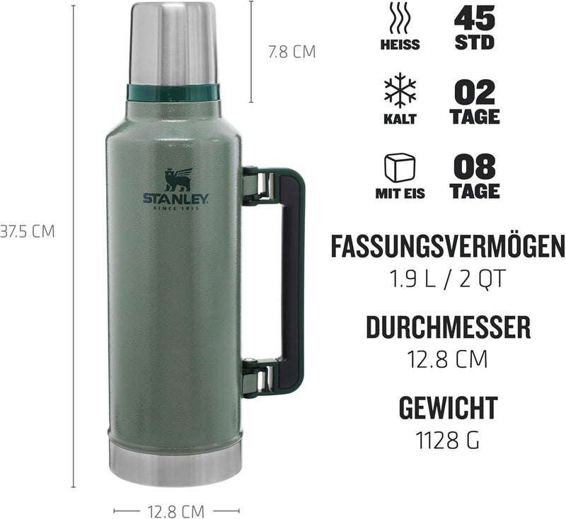 Stanley Classic Legendary Thermoskanne - Thermos Hält 15-48 Stunden Heiss oder Kalt - Edelstahl Ther