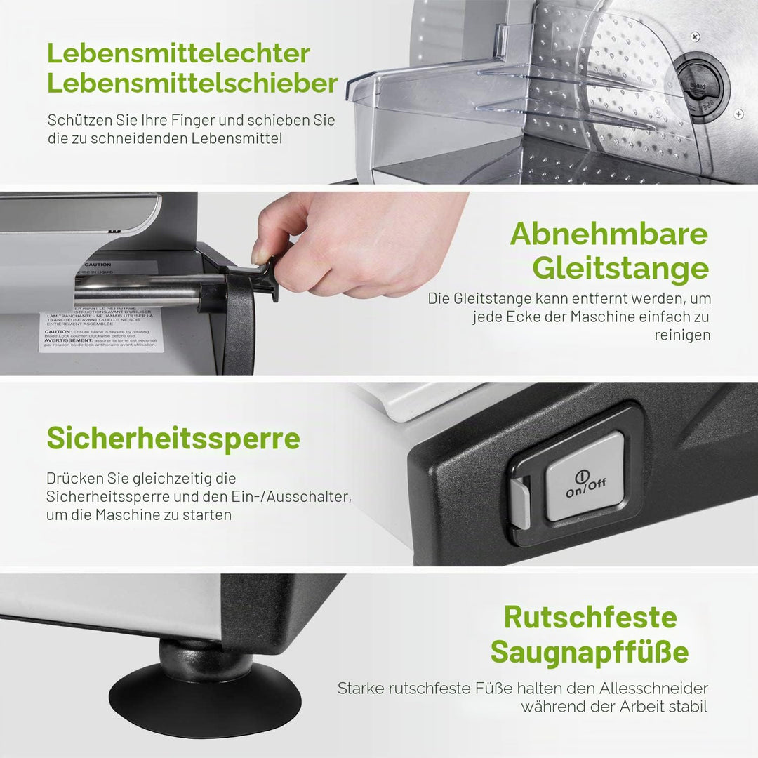 Elektrischer Fleischschneider, mit Kindersicherungsschutz, abnehmbare 19 cm Edelstahlklinge und Lebe